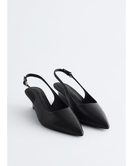 & Other Stories Black Leather Wedge Slingback Pumps