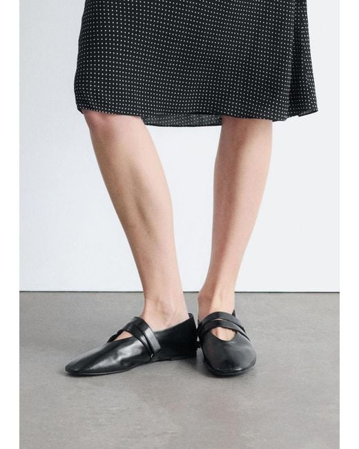 & Other Stories Black Cross-Strap Leather Ballet Flats