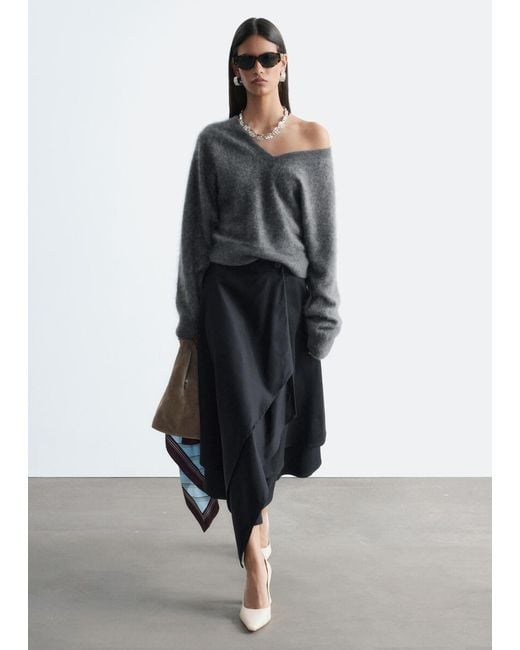 & Other Stories White Double Layer Asymmetric Skirt