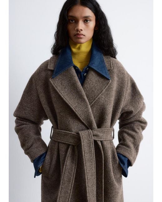 & Other Stories Black Voluminous Belted Wool Coat