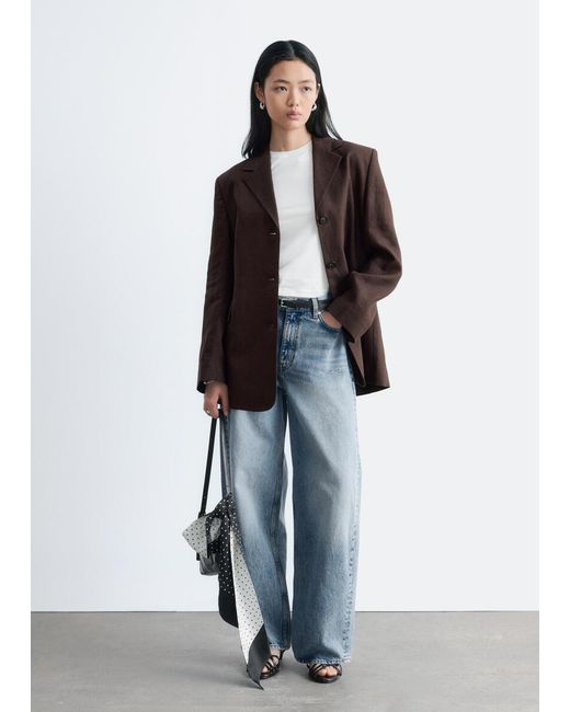 & Other Stories White Tapered Linen Blazer