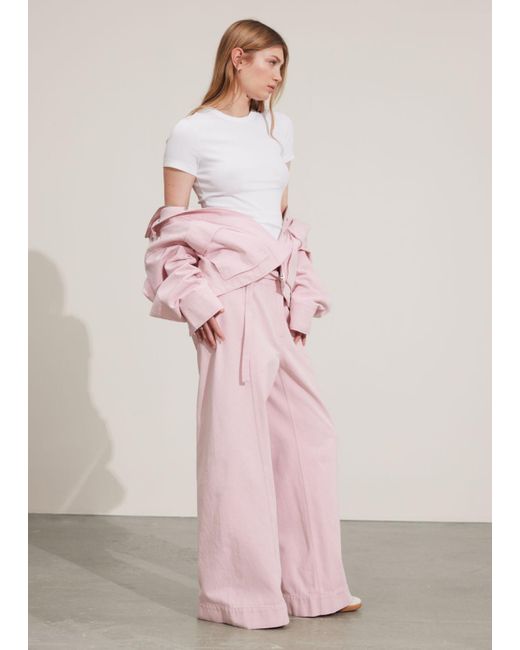 & Other Stories Pink Relaxed Belted Trousers
