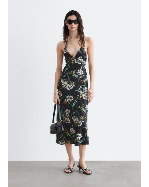 & Other Stories White Satin Slip Midi Dress