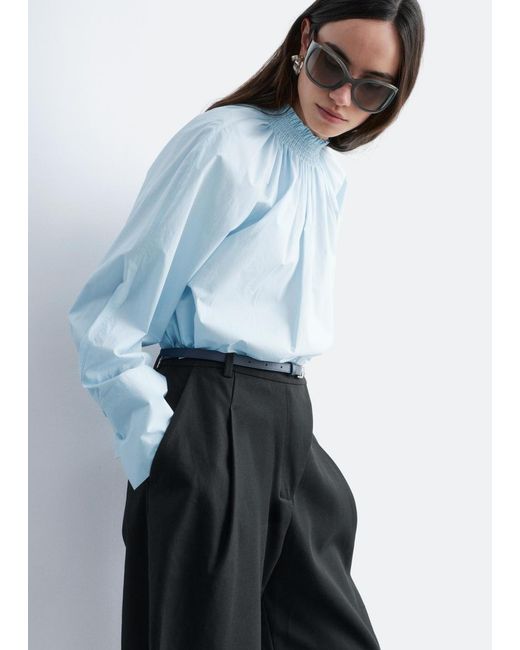 & Other Stories White Gathered Stand-Collar Blouse