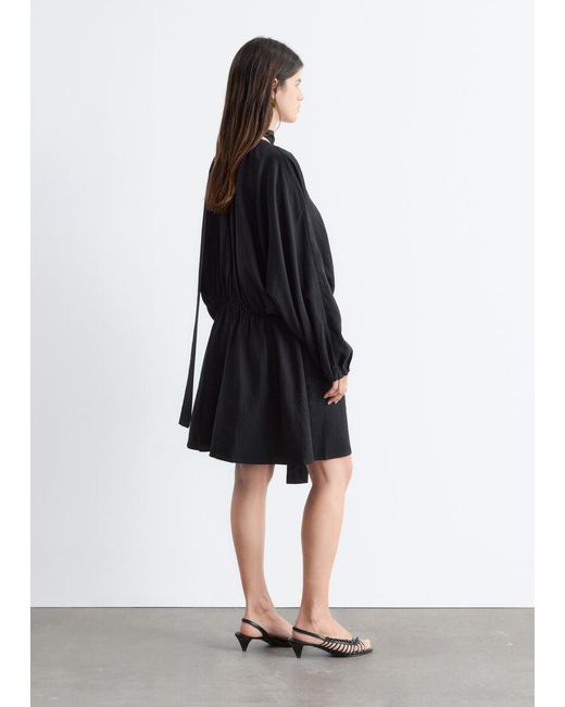 & Other Stories Black Scarf-Detail Wrap Mini Dress