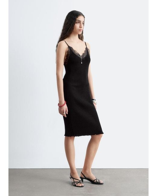 & Other Stories Black Rib-Knit Camisole Mini Dress