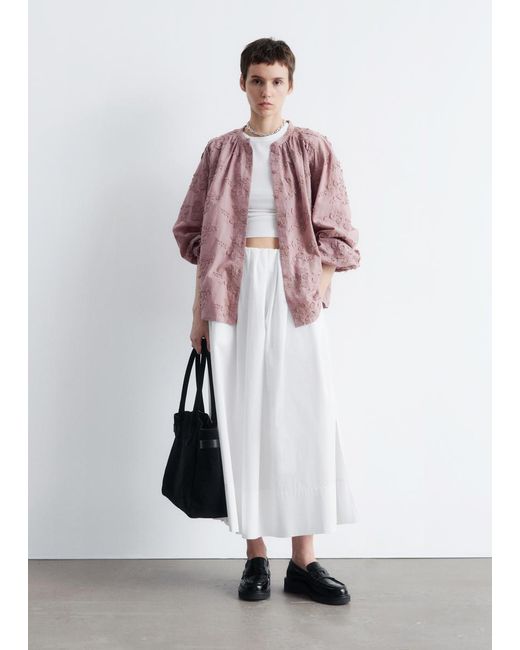 & Other Stories Pink Voluminous Floral-Appliqué Blouse