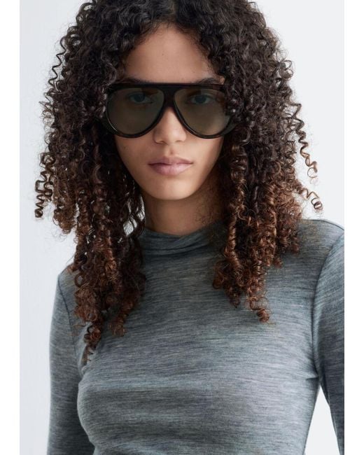 & Other Stories Blue Mock-Neck Wool Jersey Top
