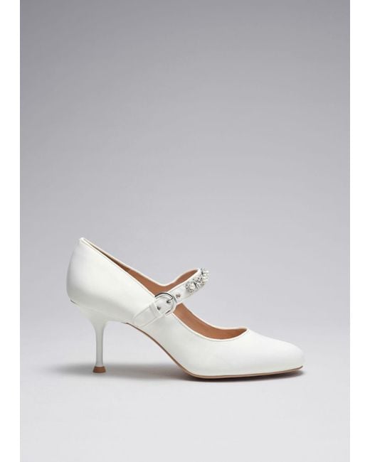 & Other Stories White Embellished Satin Pumps
