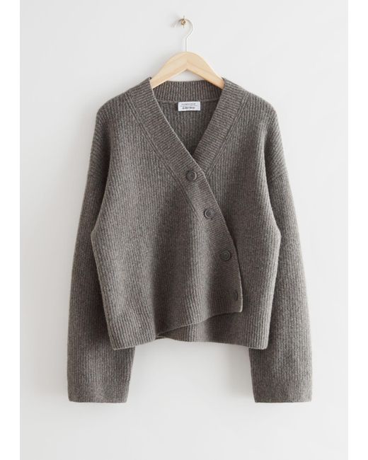 & Other Stories Natural Relaxed Asymmetric Knit Cardigan