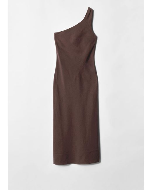 & Other Stories Brown One-Shoulder Midi Dress