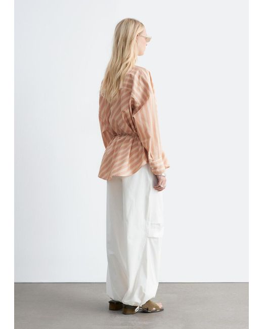 & Other Stories Natural Striped Cowl-Neck Blouse