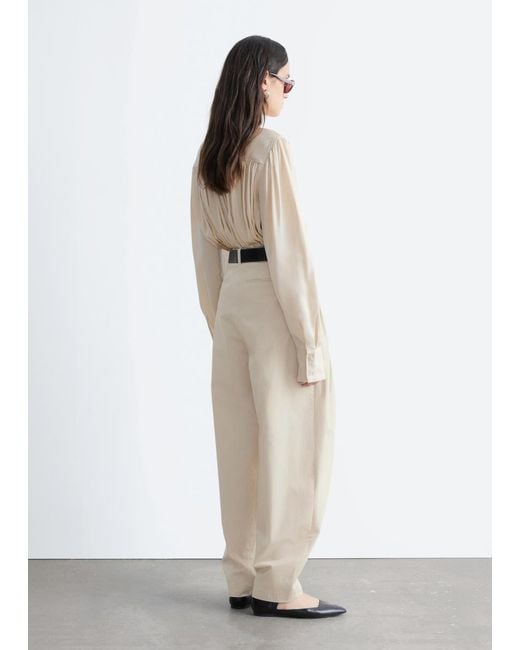 & Other Stories White Barrel-Leg Pleated Trousers