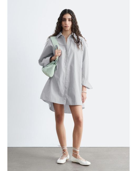 & Other Stories Gray Oversized Shirt Mini Dress
