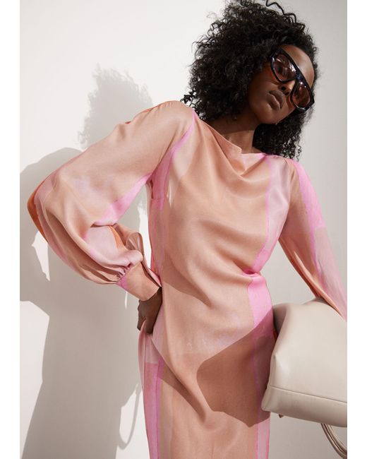 & Other Stories Pink Voluminous-sleeve Midi Dress
