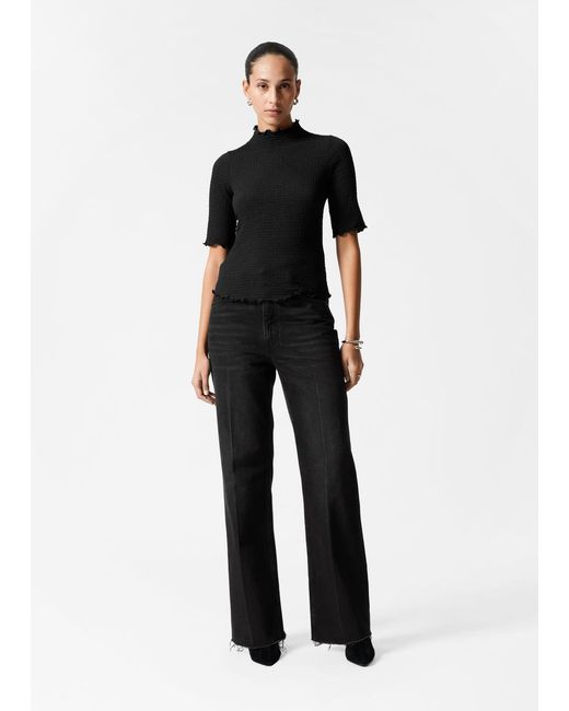 & Other Stories Black Crinkled Lettuce-Edge Top