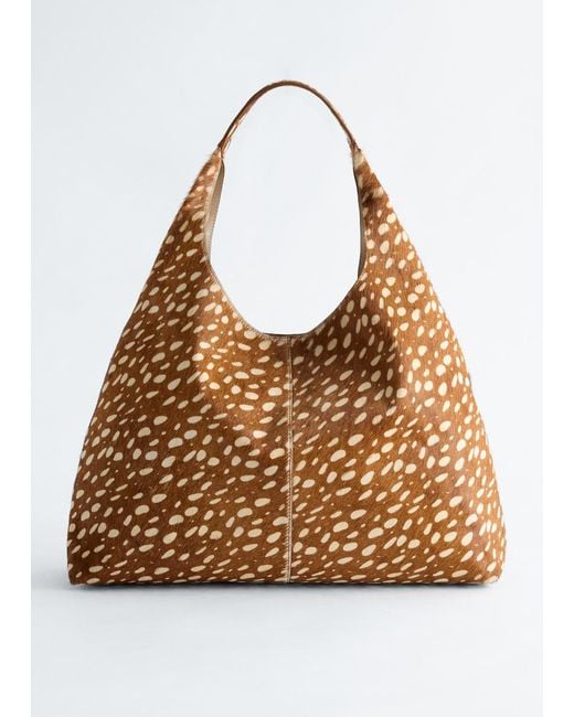 & Other Stories White Deer-Print Leather Tote