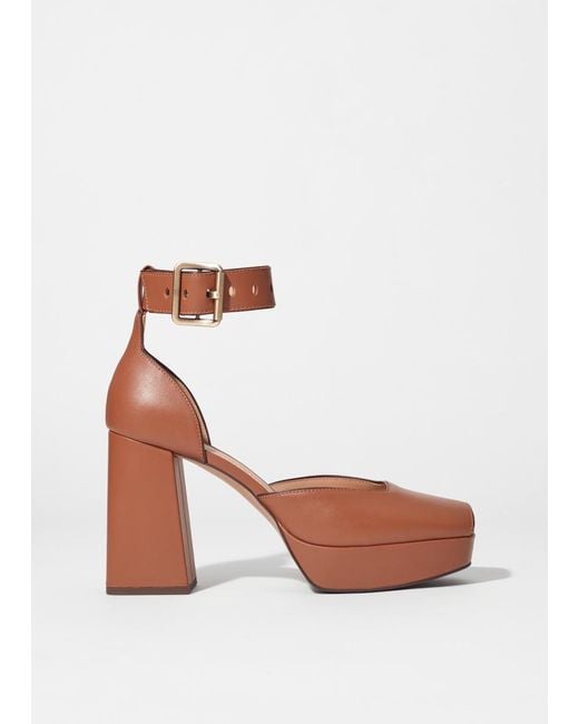 & Other Stories Pink Leather Platform Heeled Sandals