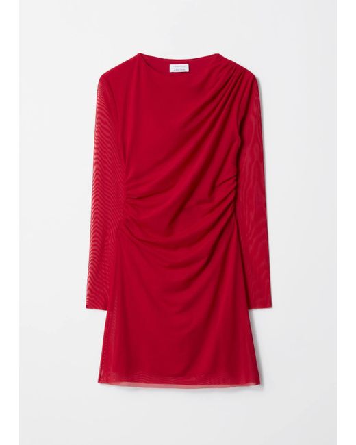& Other Stories Red Long-Sleeve Draped Mini Dress