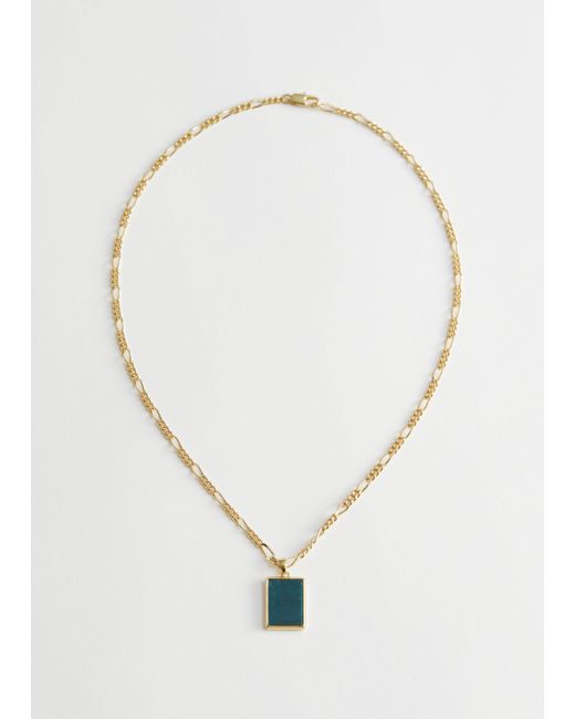 Square Stone Pendant Chain Necklace 