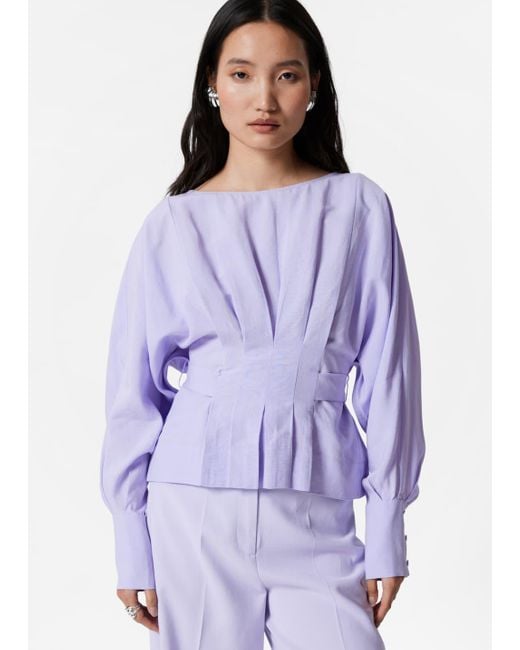 & Other Stories Purple Pleated Boatneck Blouse