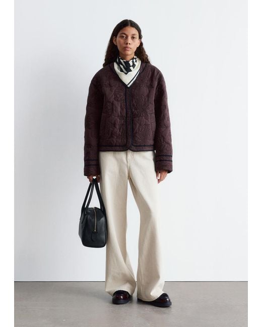 & Other Stories Brown Floral Pattern Quilted Jacket