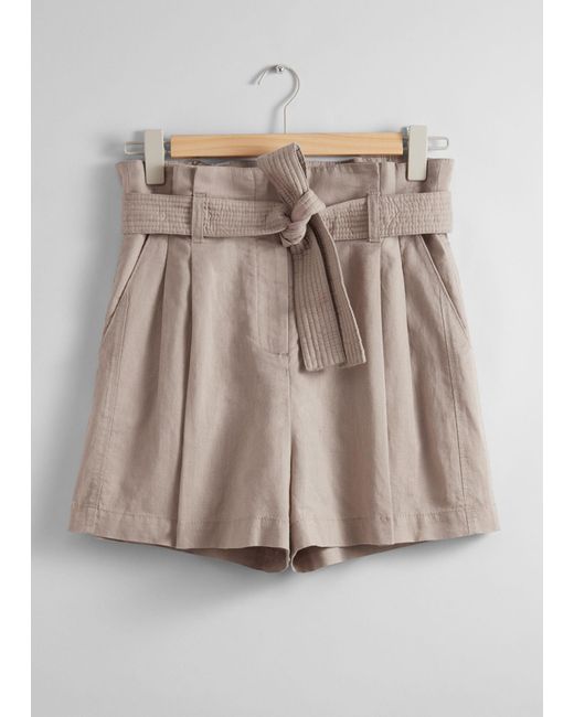 & Other Stories Natural Linen-blend Paperbag Shorts