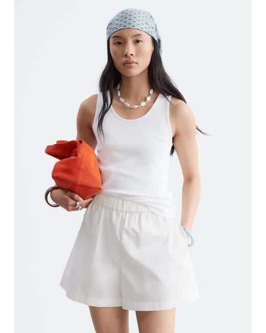 & Other Stories White High-Waist Cotton Shorts