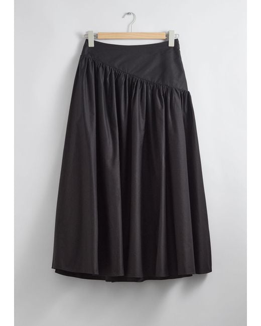 & Other Stories Black Gathered Midi Skirt