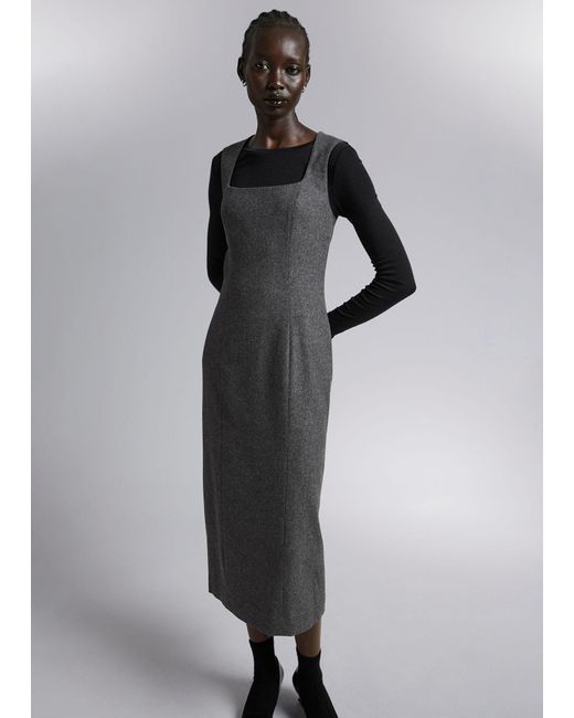 & Other Stories Gray Sleeveless Wool Midi Dress