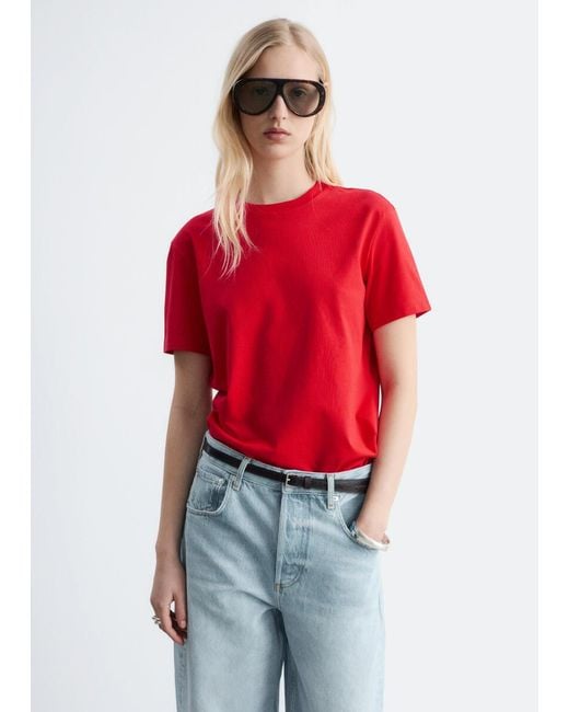 & Other Stories Red Cotton Crew-Neck T-Shirt