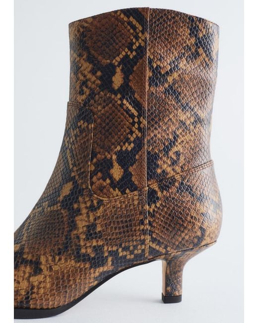 & Other Stories Black Kitten Heel Snake Print Ankle Boots