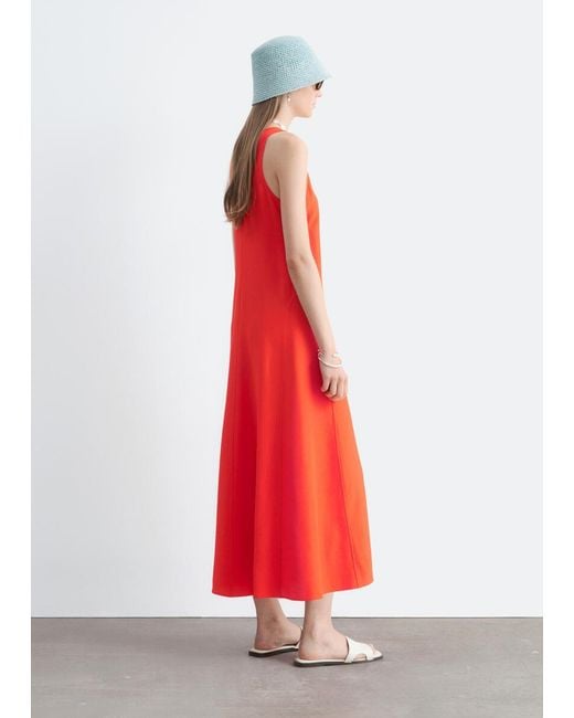 & Other Stories Red Scoop-Neck Midi Dress