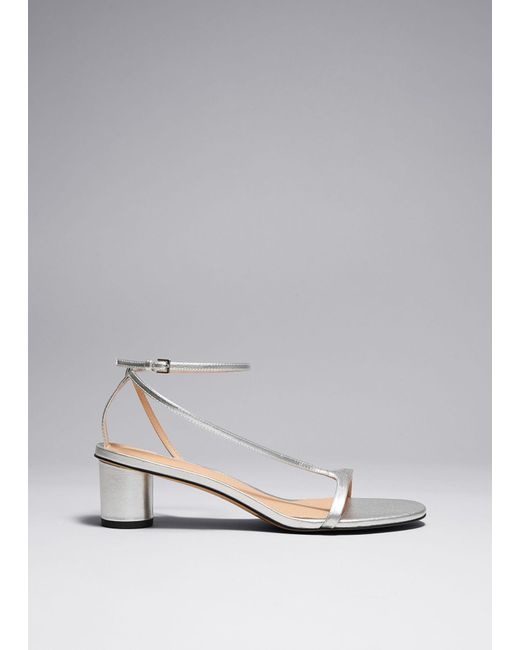 & Other Stories Gray Heeled Leather Sandals
