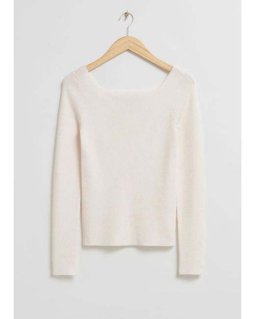 & Other Stories White Square-neck Knit Top