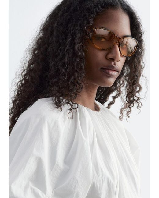 & Other Stories White Sculptural Drawstring Midi Dress