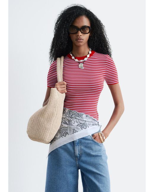 & Other Stories Red Ribbed T-Shirt