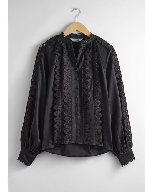 & Other Stories Black Scalloped Lace Blouse