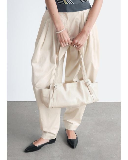 & Other Stories Blue Low-Profile Leather Shoulder Bag