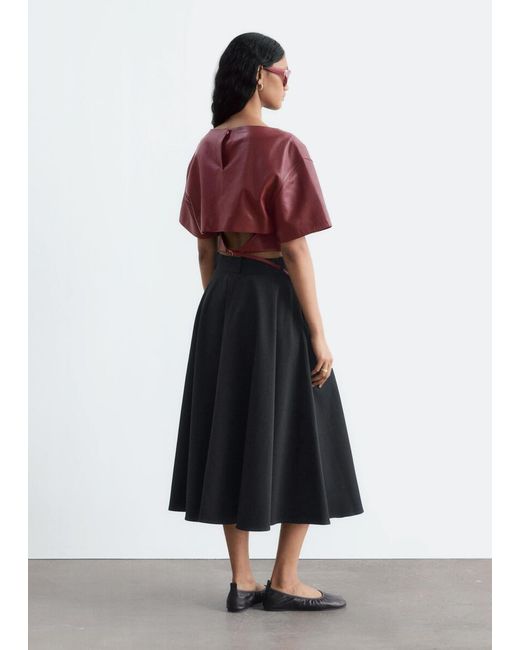 & Other Stories Red Tie-Back Leather Top
