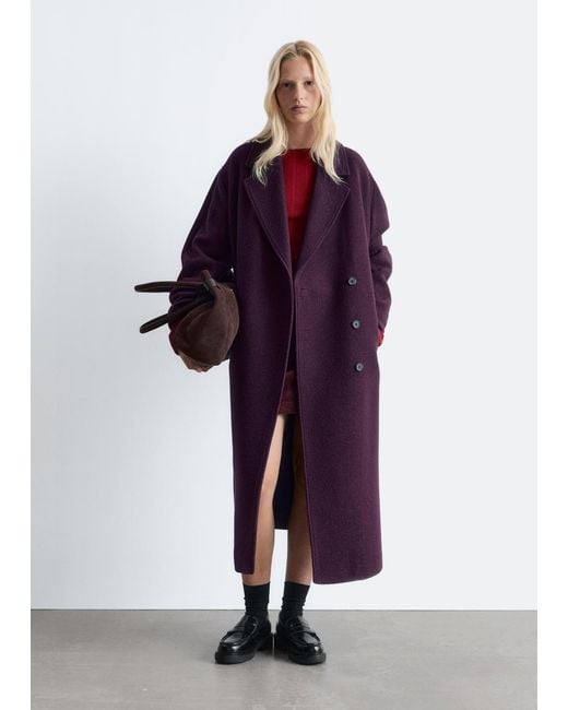 & Other Stories Purple Voluminous Belted Wool Coat