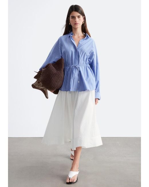 & Other Stories Blue Cotton Poplin Drawstring Shirt