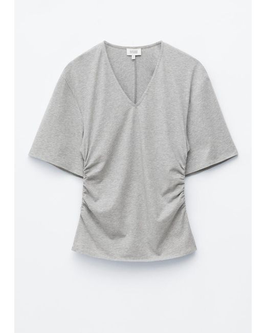 & Other Stories White Gathered V-Neck T-Shirt