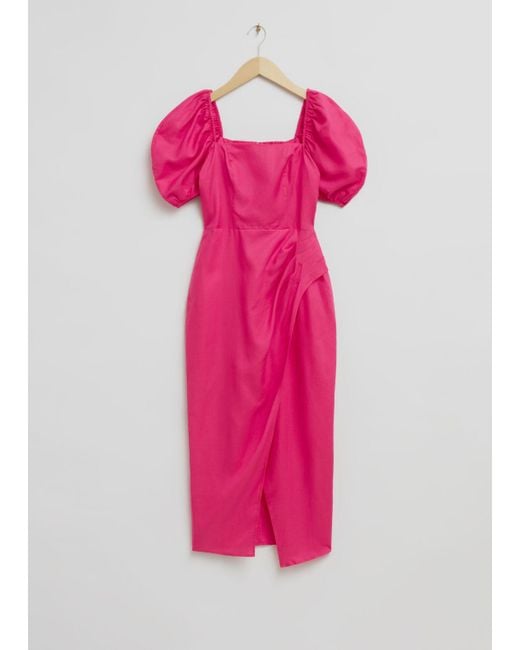 & Other Stories Pink Fitted Puff Sleeve Dress