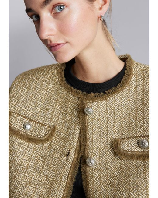 & Other Stories Gray Buttoned Tweed Jacket