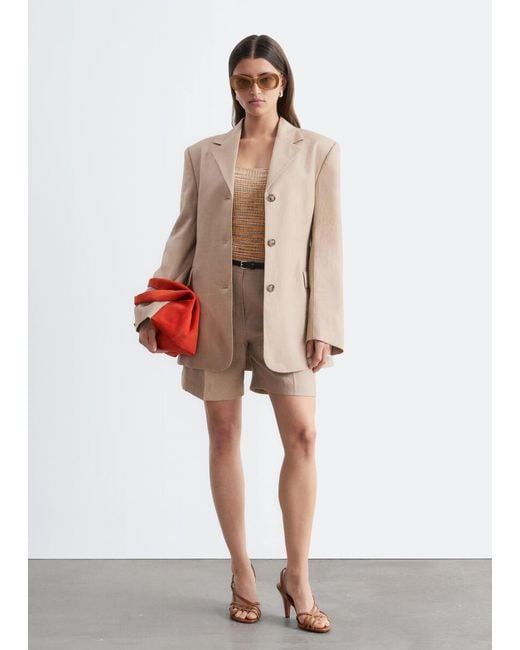 & Other Stories Natural Tapered Linen Blazer