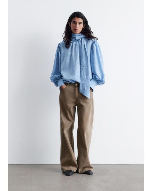 & Other Stories Blue Bow-Collar Blouse