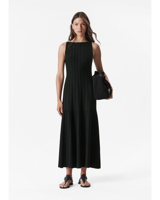 & Other Stories Black Rib-Knit Midi Dress