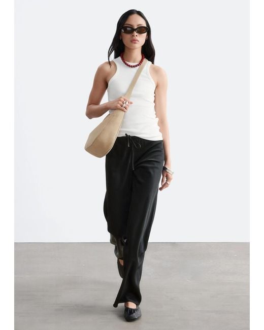 & Other Stories Black Satin Pull-On Trousers