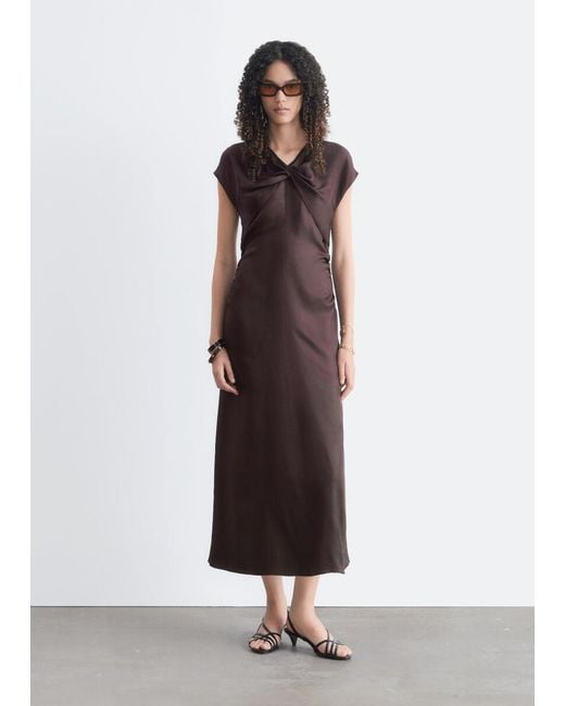 & Other Stories Brown Twisted Silk Dress